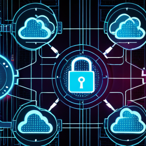 A futuristic and secure hybrid cloud network, with data centers and public/private cloud nodes seamlessly interconnected. Instead of traditional perimeter walls, dynamic, shimmering zero-trust security layers surround every access point and data flow, symbolizing 'never trust, always verify'. Users and devices are shown with glowing verification symbols, illustrating continuous authentication and micro-segmentation. High-tech, conceptual art, cybersecurity theme, vibrant digital colors.